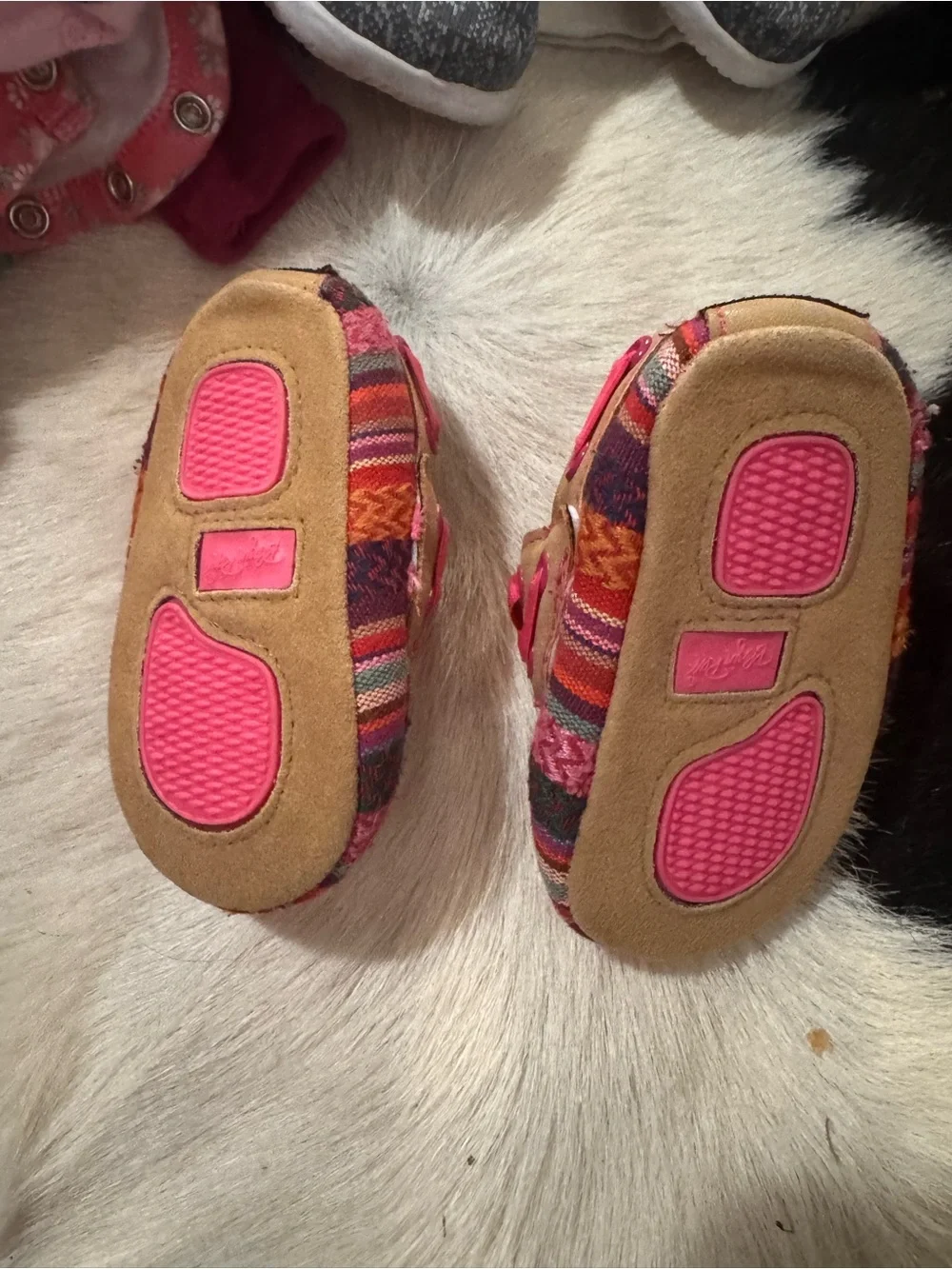Blazin Roxx Multicolor Aztec Baby Slip-Ons with Hot Pink Accents